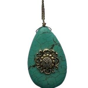Jill Jacobson Pendant Turquoise Gemstone 18" Necklace Goldtone Chain